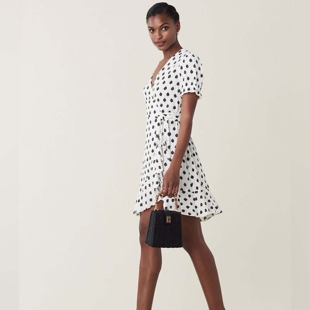 DVF Mini Wrap Dress - White & Blue - Size 6